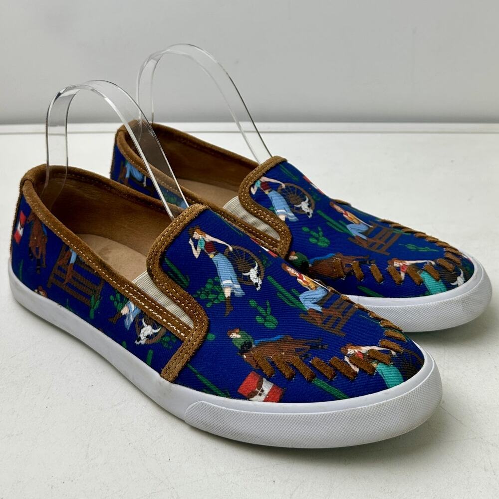 Justin Reba Blue Western Cowgirl Print Slip-On Shoes Women's Sz 9.5